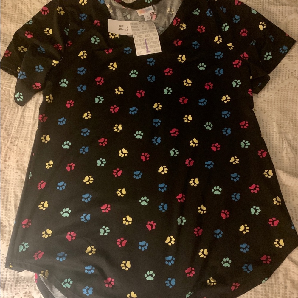 Lularoe large multicolor paw print iris shirt bnwt